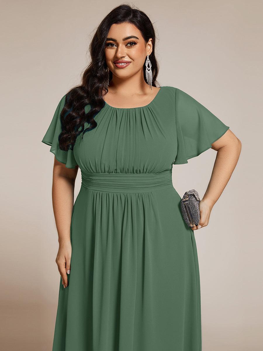 pretty EDEN|Plus Size Pleated Round Neckline A-Line Midi Chiffon Wedding Guest Dress