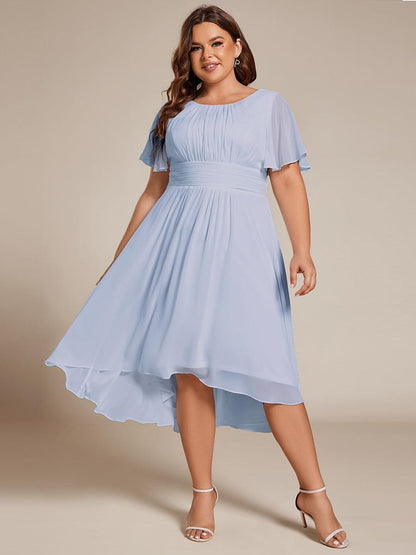 pretty EDEN|Plus Size Pleated Round Neckline A-Line Midi Chiffon Wedding Guest Dress