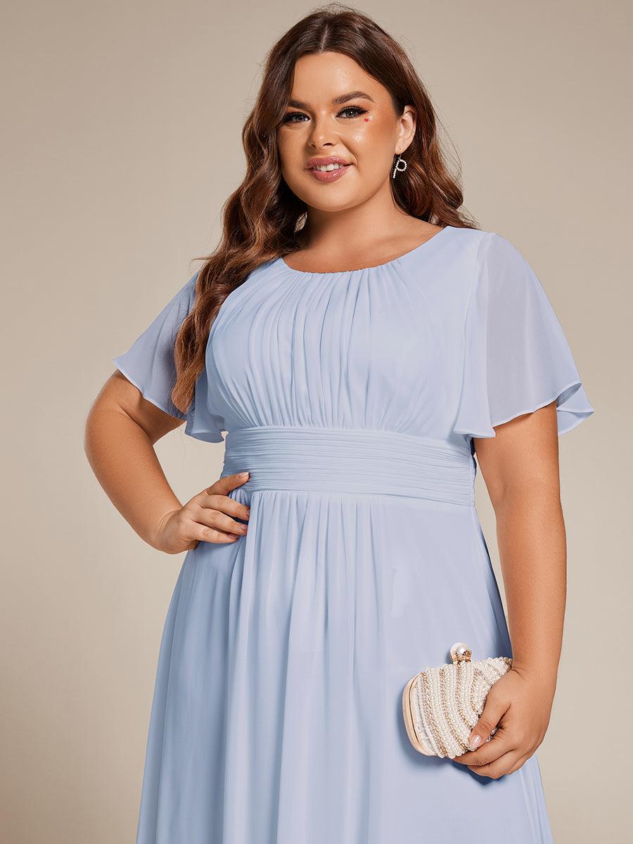 pretty EDEN|Plus Size Pleated Round Neckline A-Line Midi Chiffon Wedding Guest Dress