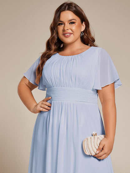 pretty EDEN|Plus Size Pleated Round Neckline A-Line Midi Chiffon Wedding Guest Dress