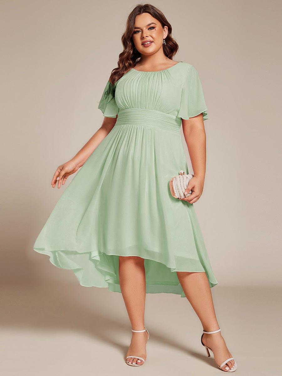 pretty EDEN|Plus Size Pleated Round Neckline A-Line Midi Chiffon Wedding Guest Dress