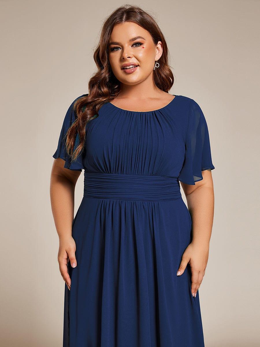 pretty EDEN|Plus Size Pleated Round Neckline A-Line Midi Chiffon Wedding Guest Dress