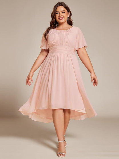 pretty EDEN|Plus Size Pleated Round Neckline A-Line Midi Chiffon Wedding Guest Dress