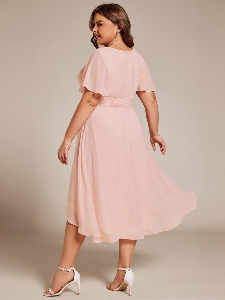 pretty EDEN|Plus Size Pleated Round Neckline A-Line Midi Chiffon Wedding Guest Dress