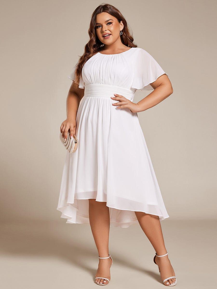 pretty EDEN|Plus Size Pleated Round Neckline A-Line Midi Chiffon Wedding Guest Dress
