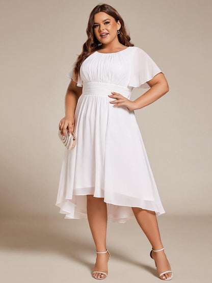 pretty EDEN|Plus Size Pleated Round Neckline A-Line Midi Chiffon Wedding Guest Dress