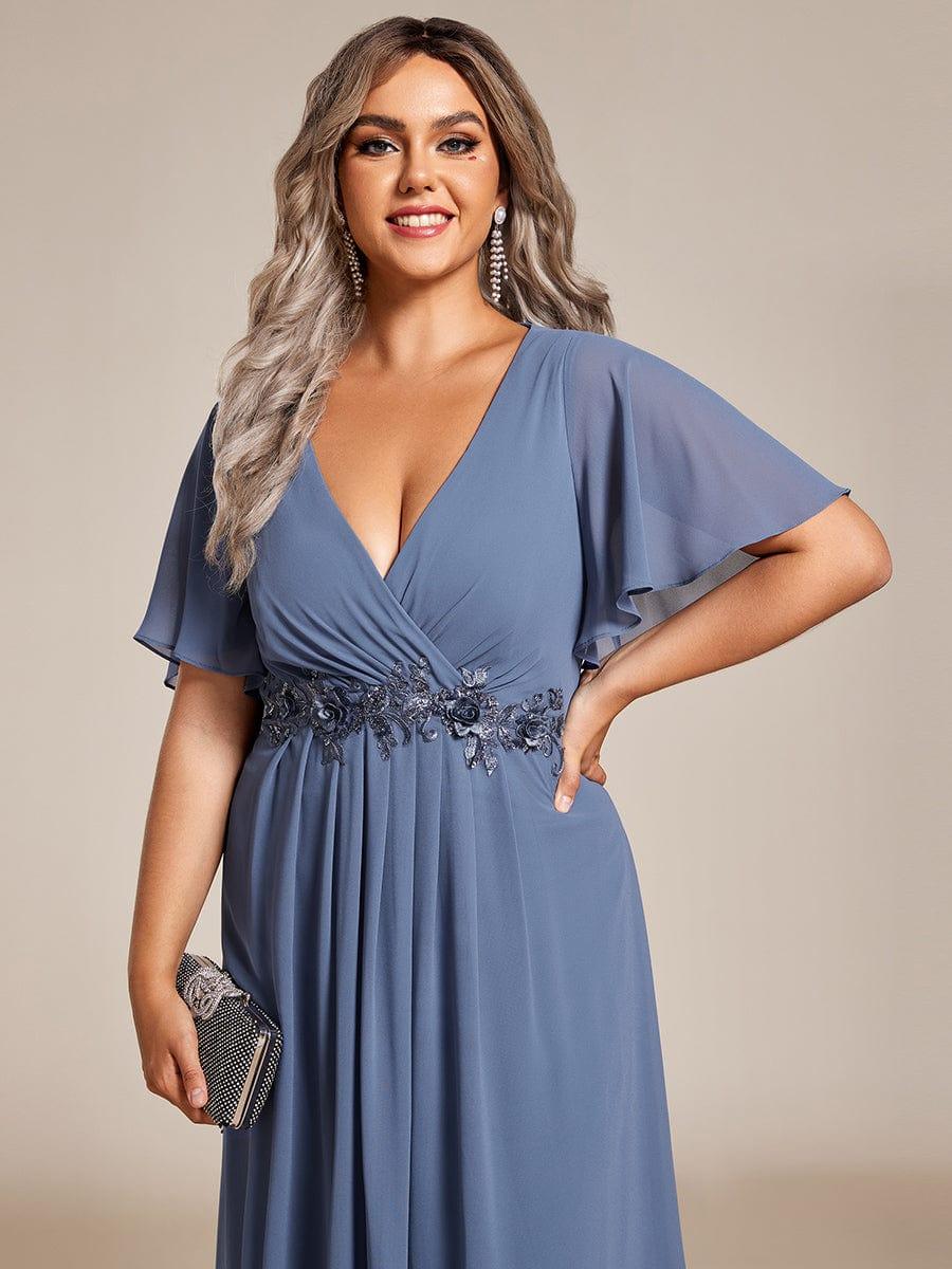 pretty DAHLIA|Plus Size Elegant Short Sleeves V-Neck Floral Applique Wedding Guest Dress