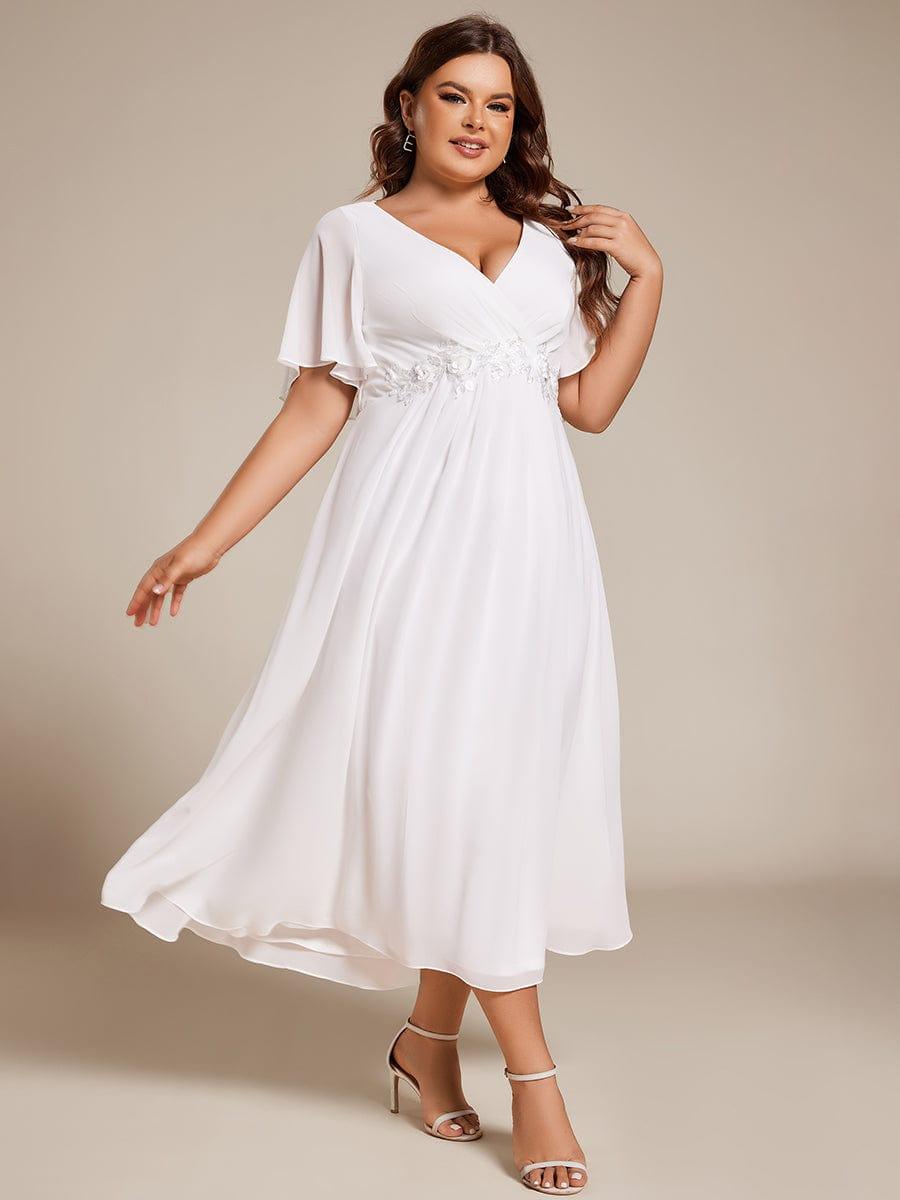 pretty DAHLIA|Plus Size Elegant Short Sleeves V-Neck Floral Applique Wedding Guest Dress