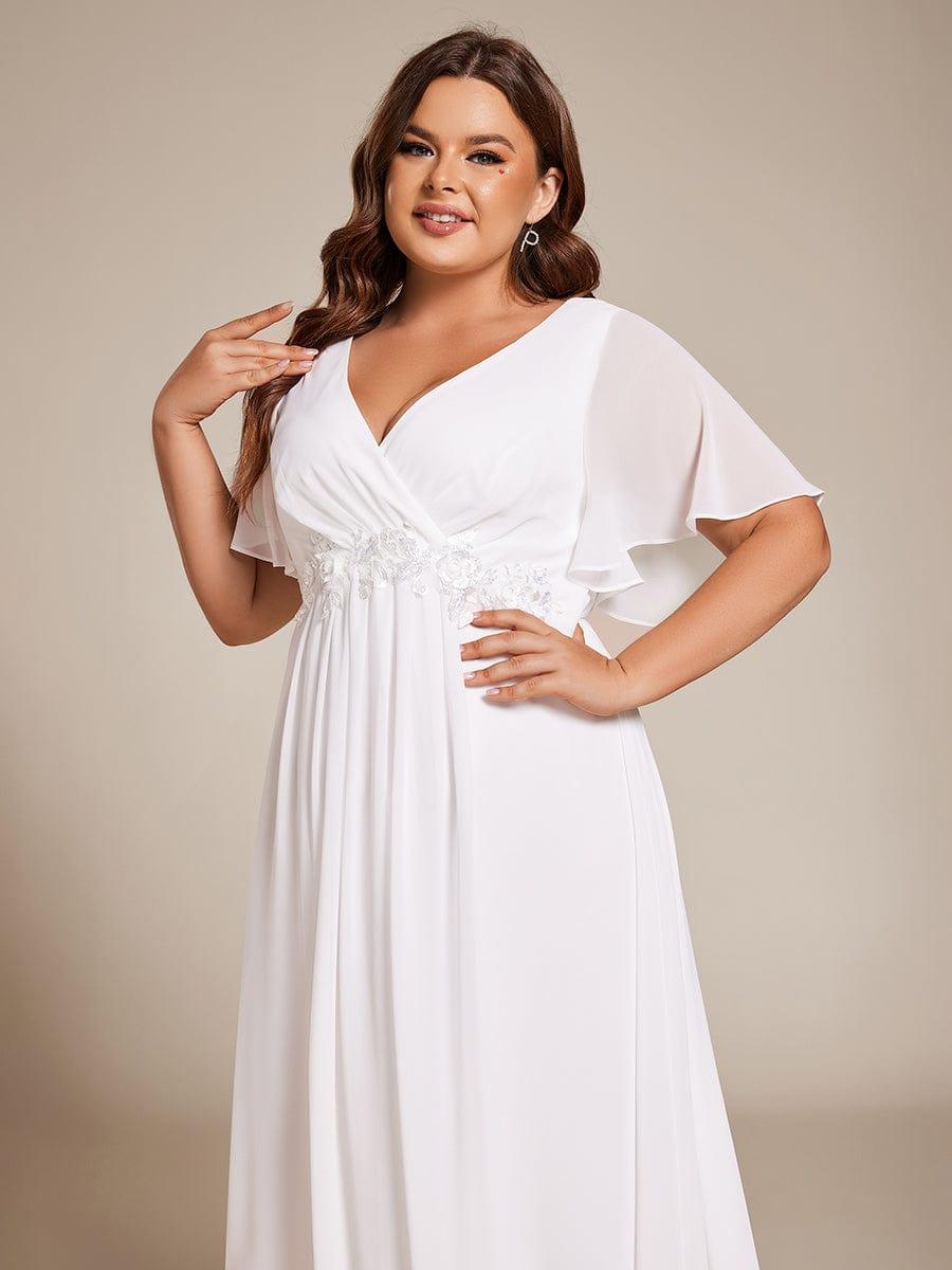 pretty DAHLIA|Plus Size Elegant Short Sleeves V-Neck Floral Applique Wedding Guest Dress