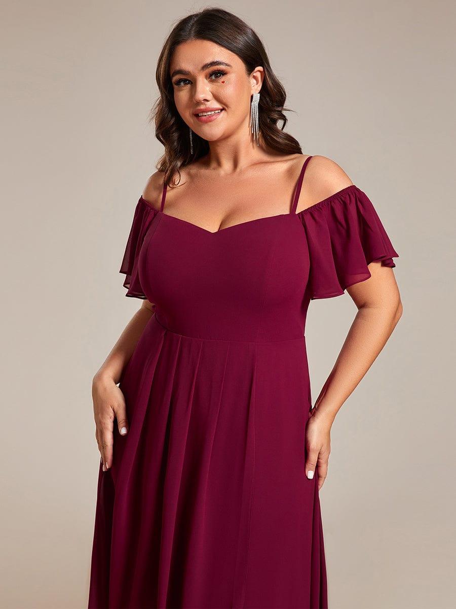 pretty JORDANE|Plus Size Cold Shoulder Sweetheart Necklin Chiffon Midi Wedding Guest Dress