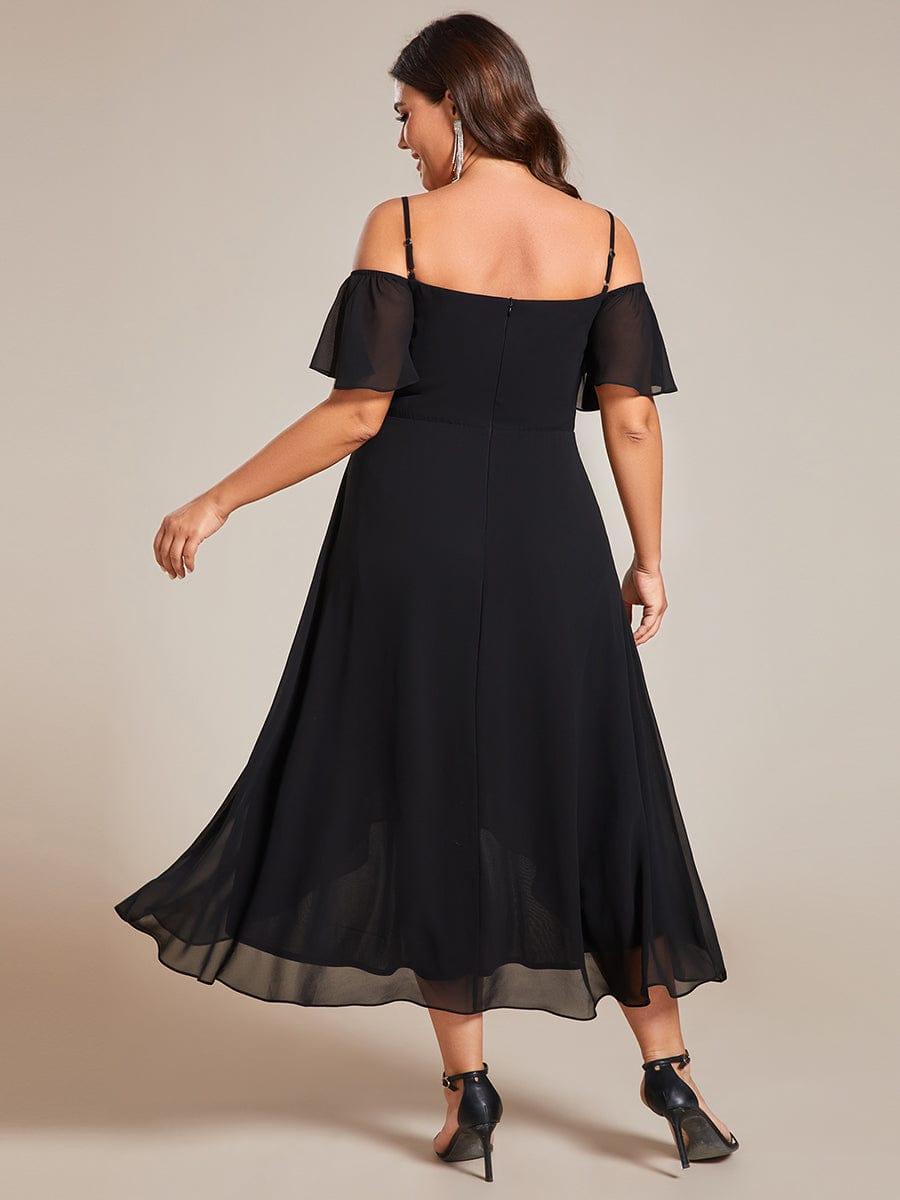 pretty JORDANE|Plus Size Cold Shoulder Sweetheart Necklin Chiffon Midi Wedding Guest Dress