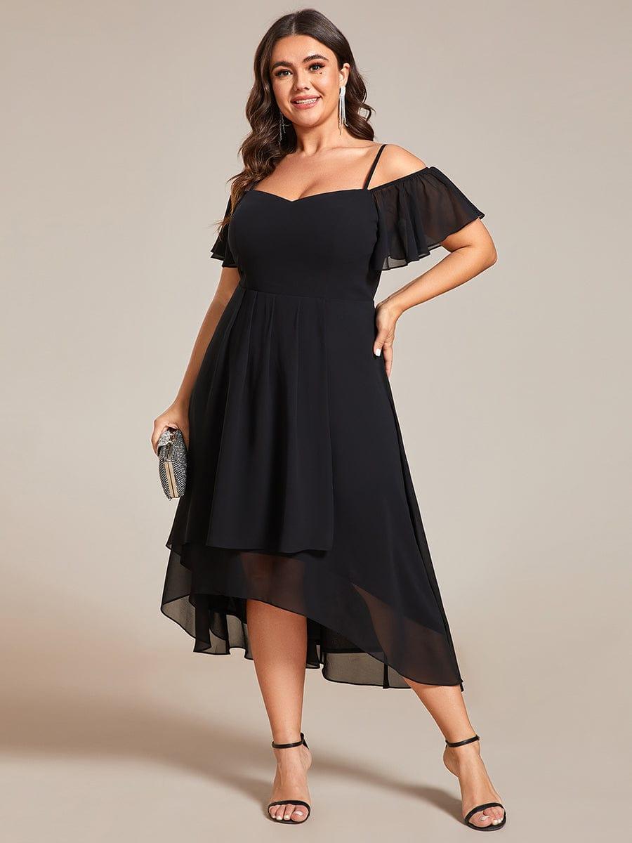 pretty JORDANE|Plus Size Cold Shoulder Sweetheart Necklin Chiffon Midi Wedding Guest Dress