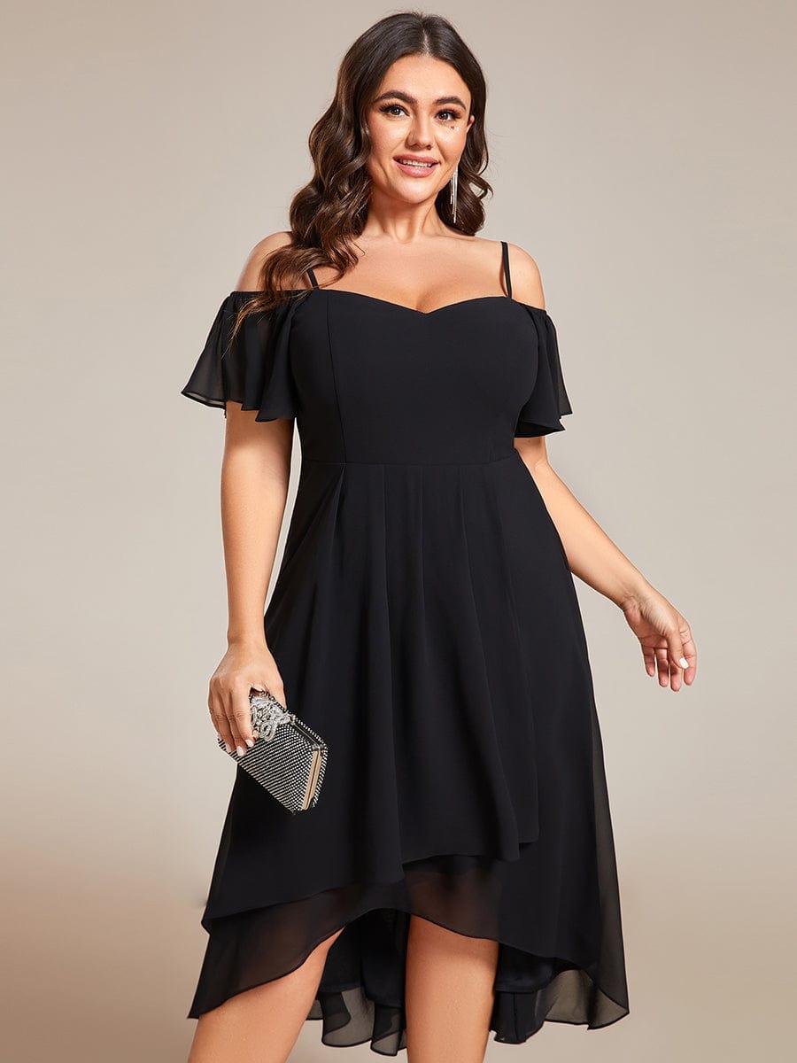 pretty JORDANE|Plus Size Cold Shoulder Sweetheart Necklin Chiffon Midi Wedding Guest Dress
