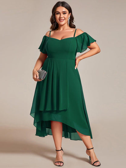 pretty JORDANE|Plus Size Cold Shoulder Sweetheart Necklin Chiffon Midi Wedding Guest Dress