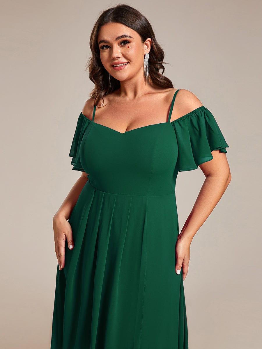 pretty JORDANE|Plus Size Cold Shoulder Sweetheart Necklin Chiffon Midi Wedding Guest Dress