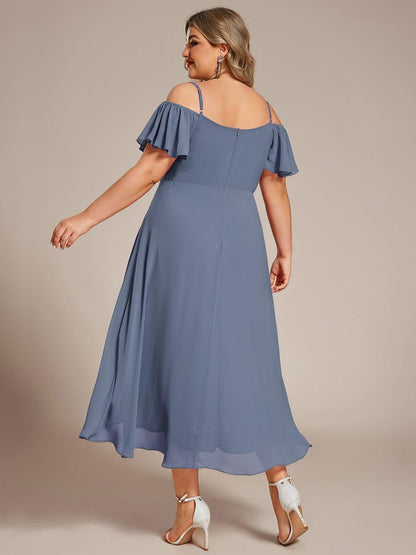pretty JORDANE|Plus Size Cold Shoulder Sweetheart Necklin Chiffon Midi Wedding Guest Dress
