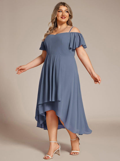 pretty JORDANE|Plus Size Cold Shoulder Sweetheart Necklin Chiffon Midi Wedding Guest Dress
