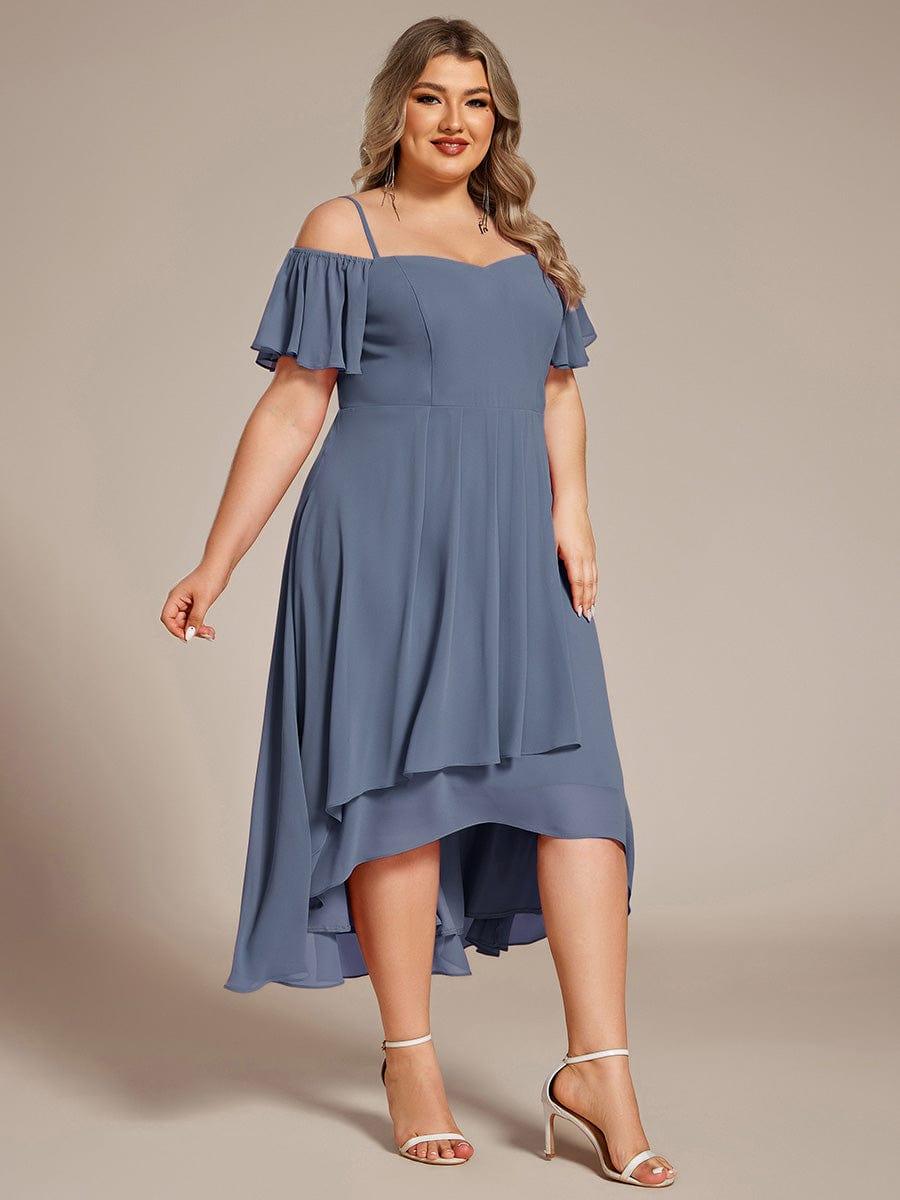 pretty JORDANE|Plus Size Cold Shoulder Sweetheart Necklin Chiffon Midi Wedding Guest Dress