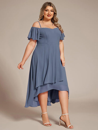pretty JORDANE|Plus Size Cold Shoulder Sweetheart Necklin Chiffon Midi Wedding Guest Dress