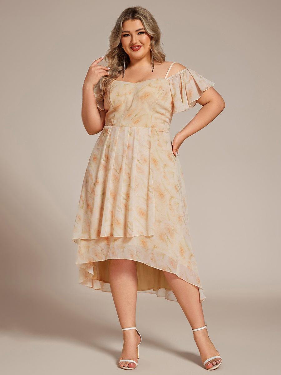 pretty JORDANE|Plus Size Cold Shoulder Sweetheart Necklin Chiffon Midi Wedding Guest Dress