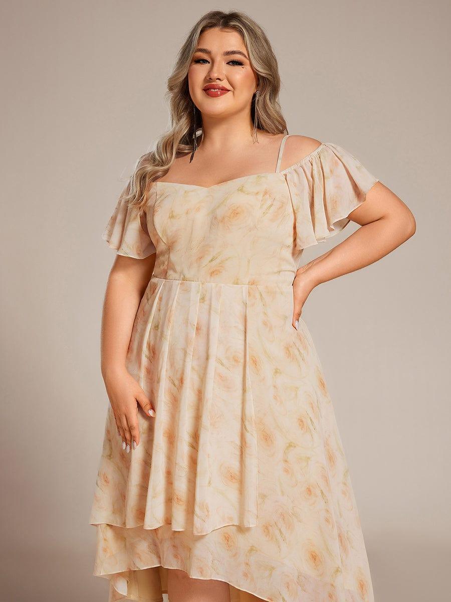 pretty JORDANE|Plus Size Cold Shoulder Sweetheart Necklin Chiffon Midi Wedding Guest Dress