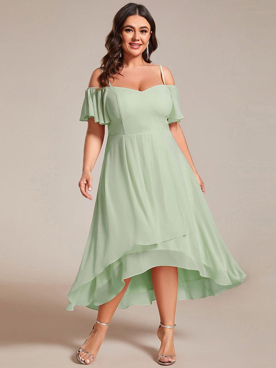 pretty JORDANE|Plus Size Cold Shoulder Sweetheart Necklin Chiffon Midi Wedding Guest Dress