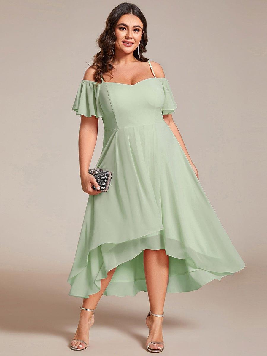 pretty JORDANE|Plus Size Cold Shoulder Sweetheart Necklin Chiffon Midi Wedding Guest Dress