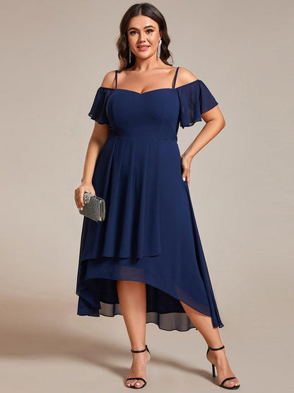 pretty JORDANE|Plus Size Cold Shoulder Sweetheart Necklin Chiffon Midi Wedding Guest Dress