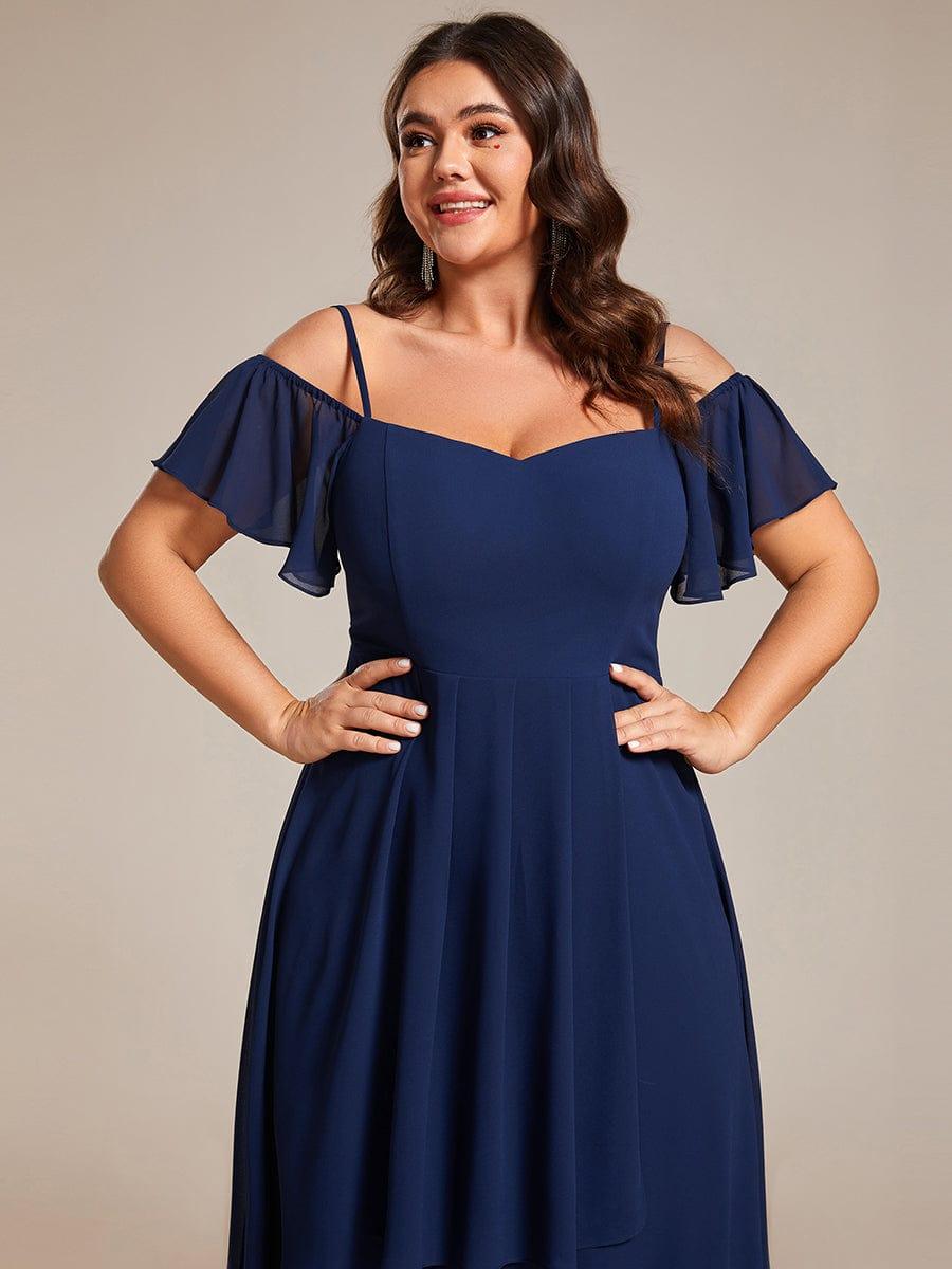 pretty JORDANE|Plus Size Cold Shoulder Sweetheart Necklin Chiffon Midi Wedding Guest Dress