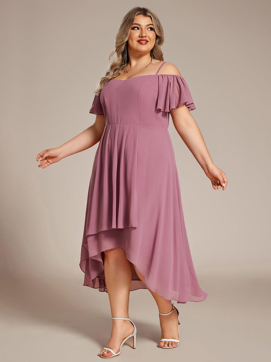 pretty JORDANE|Plus Size Cold Shoulder Sweetheart Necklin Chiffon Midi Wedding Guest Dress
