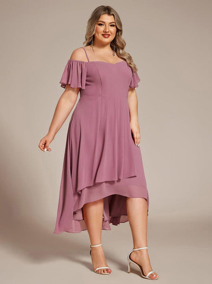 pretty JORDANE|Plus Size Cold Shoulder Sweetheart Necklin Chiffon Midi Wedding Guest Dress