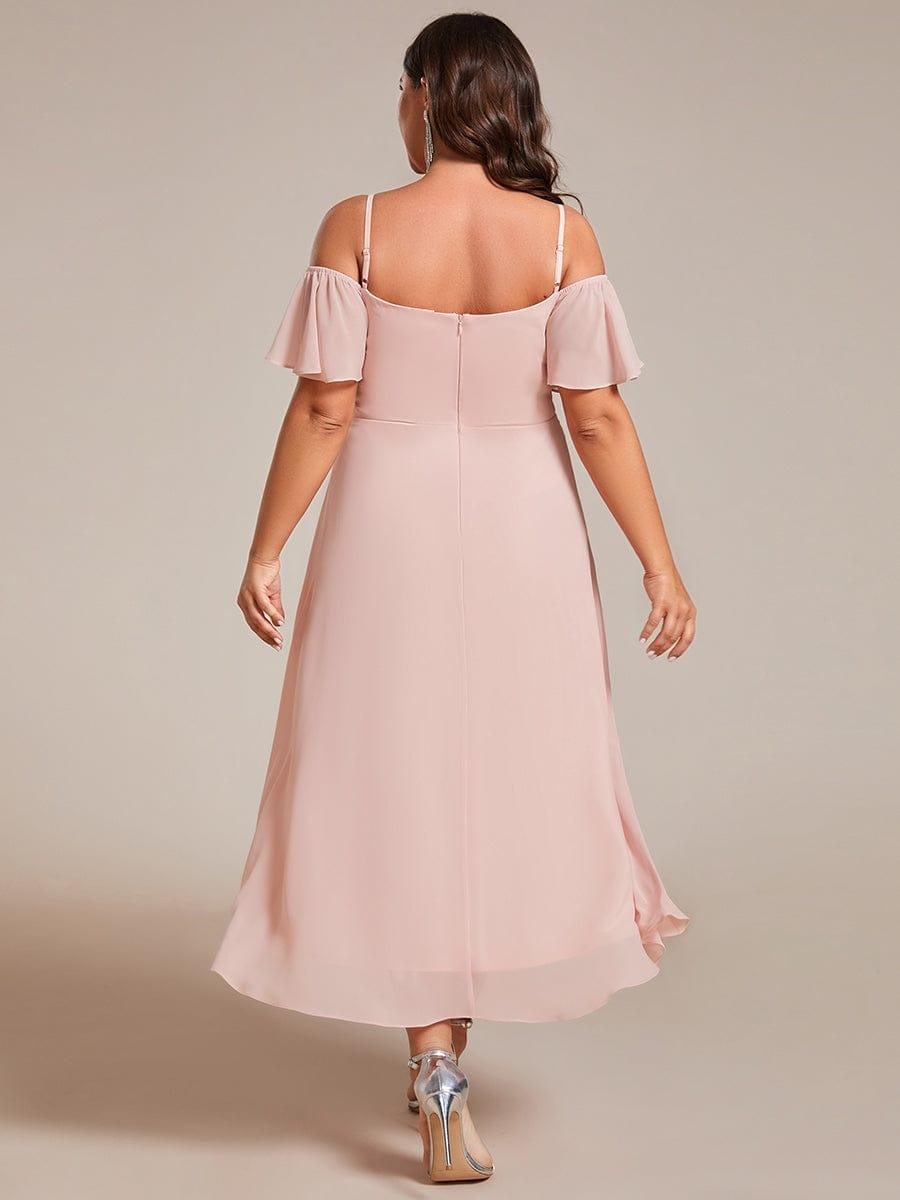 pretty JORDANE|Plus Size Cold Shoulder Sweetheart Necklin Chiffon Midi Wedding Guest Dress