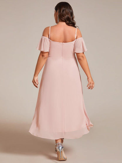 pretty JORDANE|Plus Size Cold Shoulder Sweetheart Necklin Chiffon Midi Wedding Guest Dress