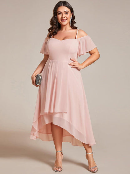 pretty JORDANE|Plus Size Cold Shoulder Sweetheart Necklin Chiffon Midi Wedding Guest Dress