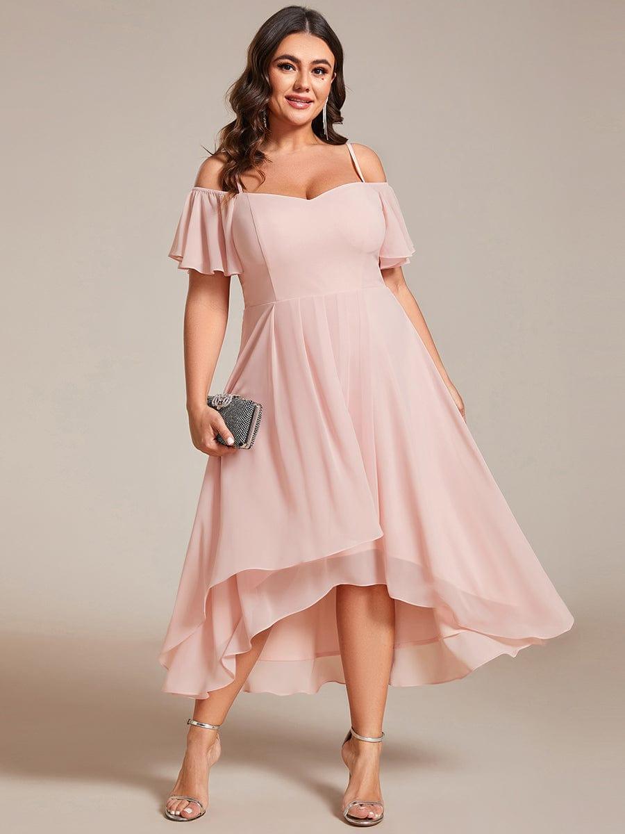 pretty JORDANE|Plus Size Cold Shoulder Sweetheart Necklin Chiffon Midi Wedding Guest Dress