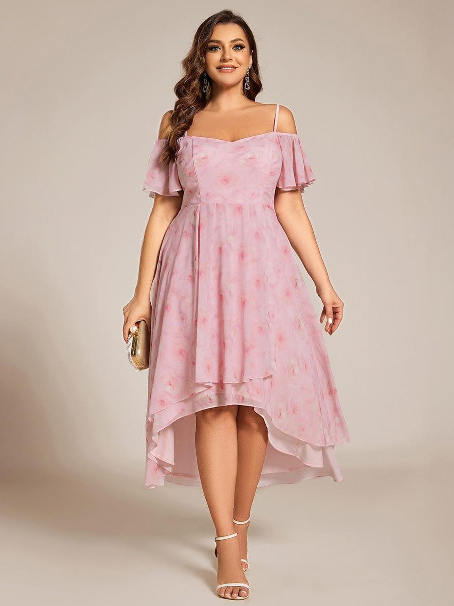 pretty JORDANE|Plus Size Cold Shoulder Sweetheart Necklin Chiffon Midi Wedding Guest Dress