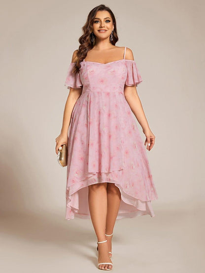 pretty JORDANE|Plus Size Cold Shoulder Sweetheart Necklin Chiffon Midi Wedding Guest Dress