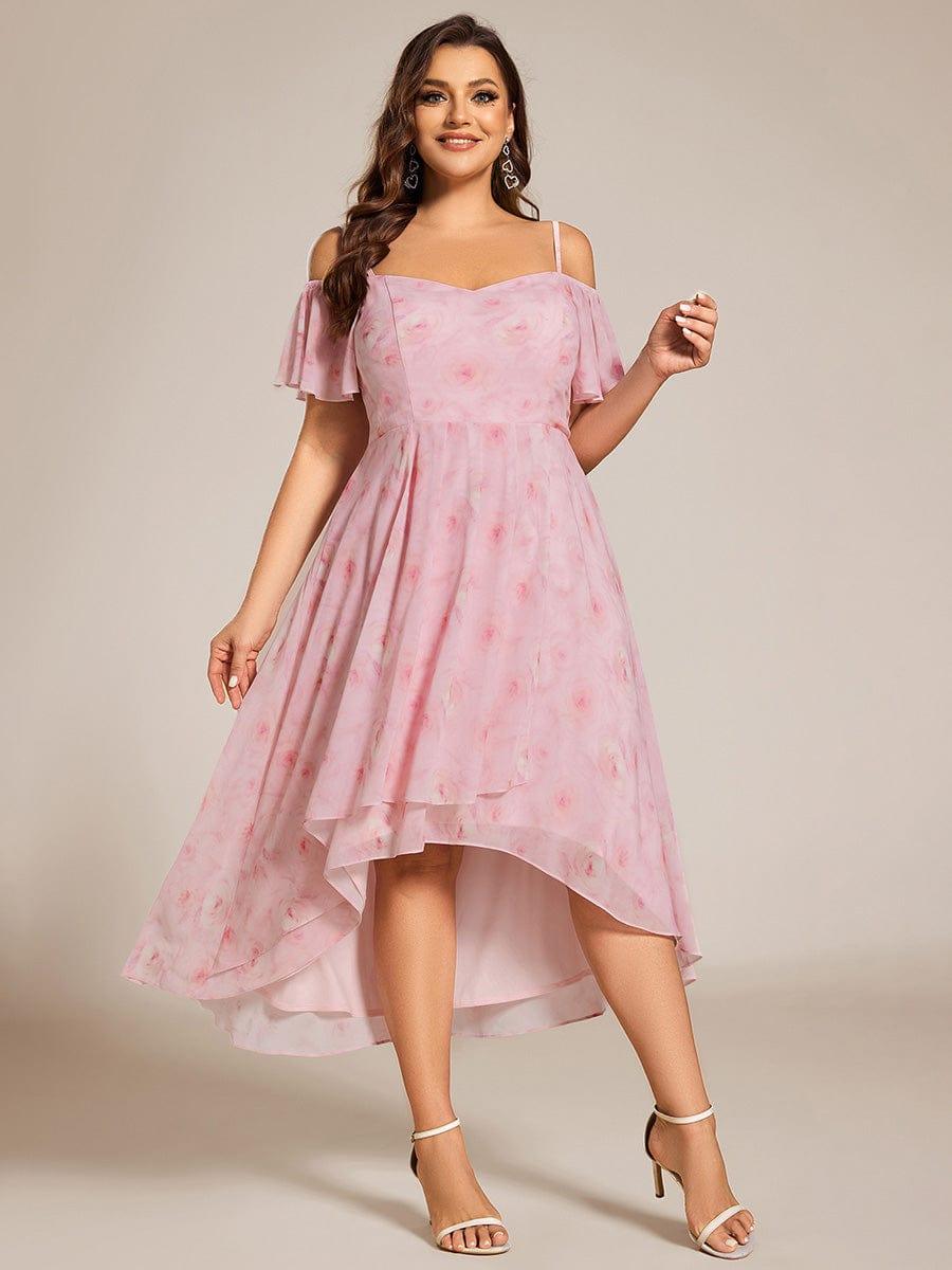 pretty JORDANE|Plus Size Cold Shoulder Sweetheart Necklin Chiffon Midi Wedding Guest Dress