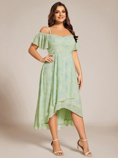 pretty JORDANE|Plus Size Cold Shoulder Sweetheart Necklin Chiffon Midi Wedding Guest Dress