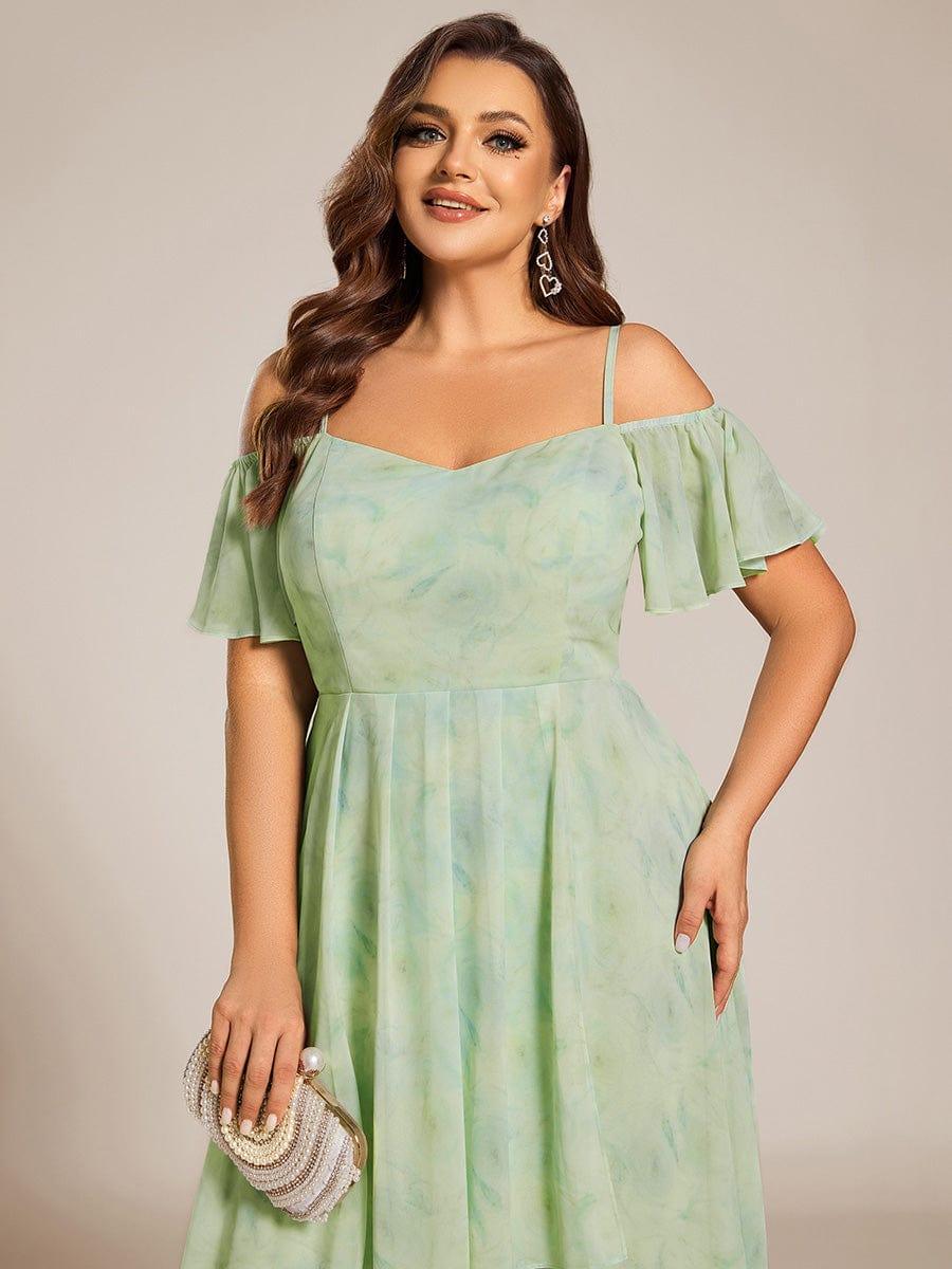 pretty JORDANE|Plus Size Cold Shoulder Sweetheart Necklin Chiffon Midi Wedding Guest Dress