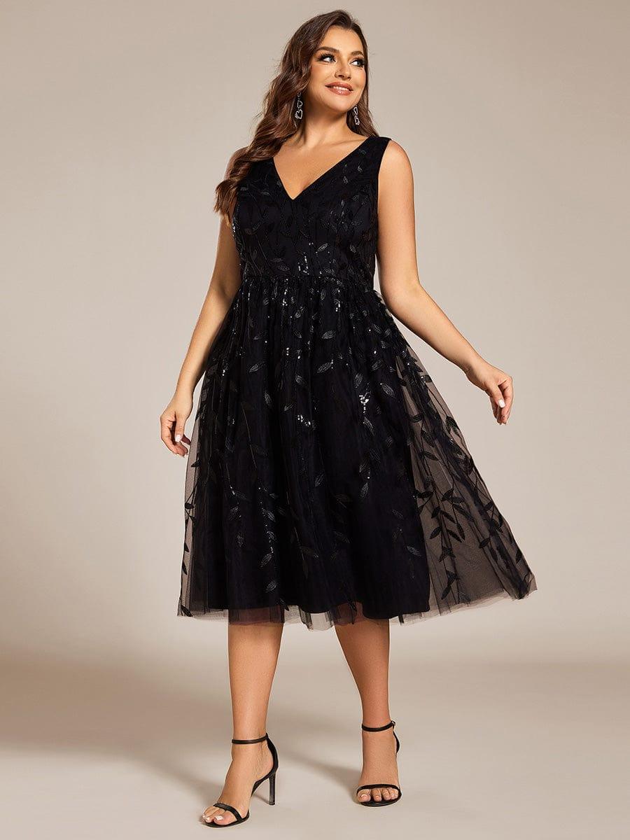 pretty ROUX|Plus Size Sleeveless Leaf Sequin A-Line Midi Wedding Guest Dress