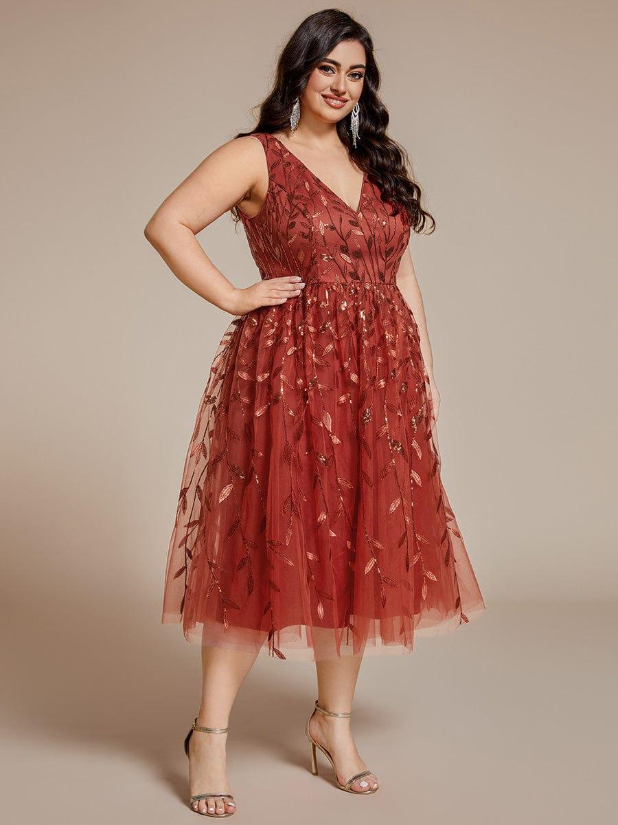 pretty ROUX|Plus Size Sleeveless Leaf Sequin A-Line Midi Wedding Guest Dress