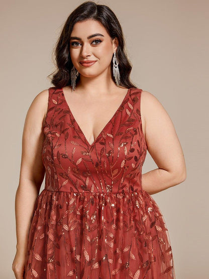 pretty ROUX|Plus Size Sleeveless Leaf Sequin A-Line Midi Wedding Guest Dress