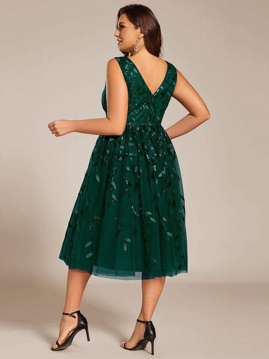 pretty ROUX|Plus Size Sleeveless Leaf Sequin A-Line Midi Wedding Guest Dress
