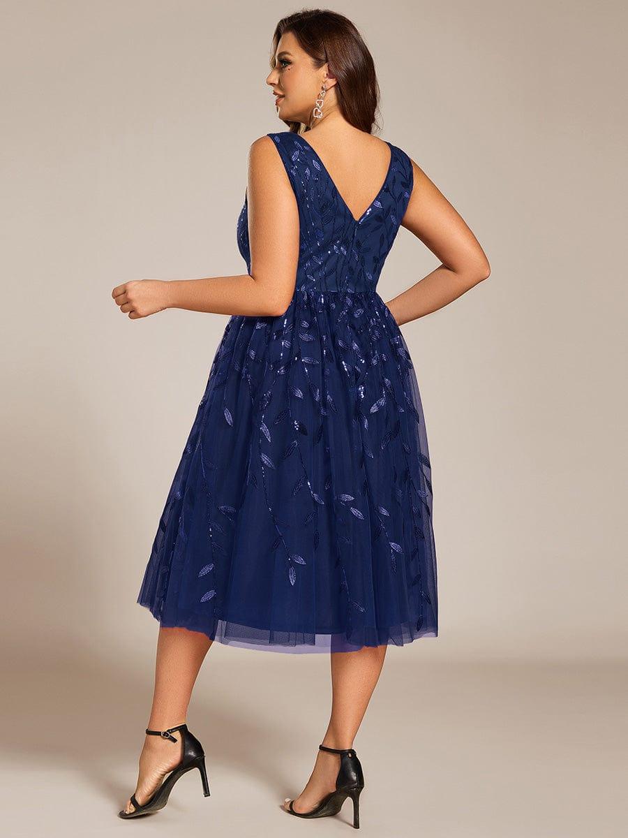 pretty ROUX|Plus Size Sleeveless Leaf Sequin A-Line Midi Wedding Guest Dress