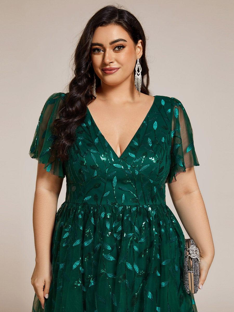 pretty SIMONE|Plus Size Sparkly A-Line Midi Tulle Formal Wedding Guest Dress with Leaf Sequin