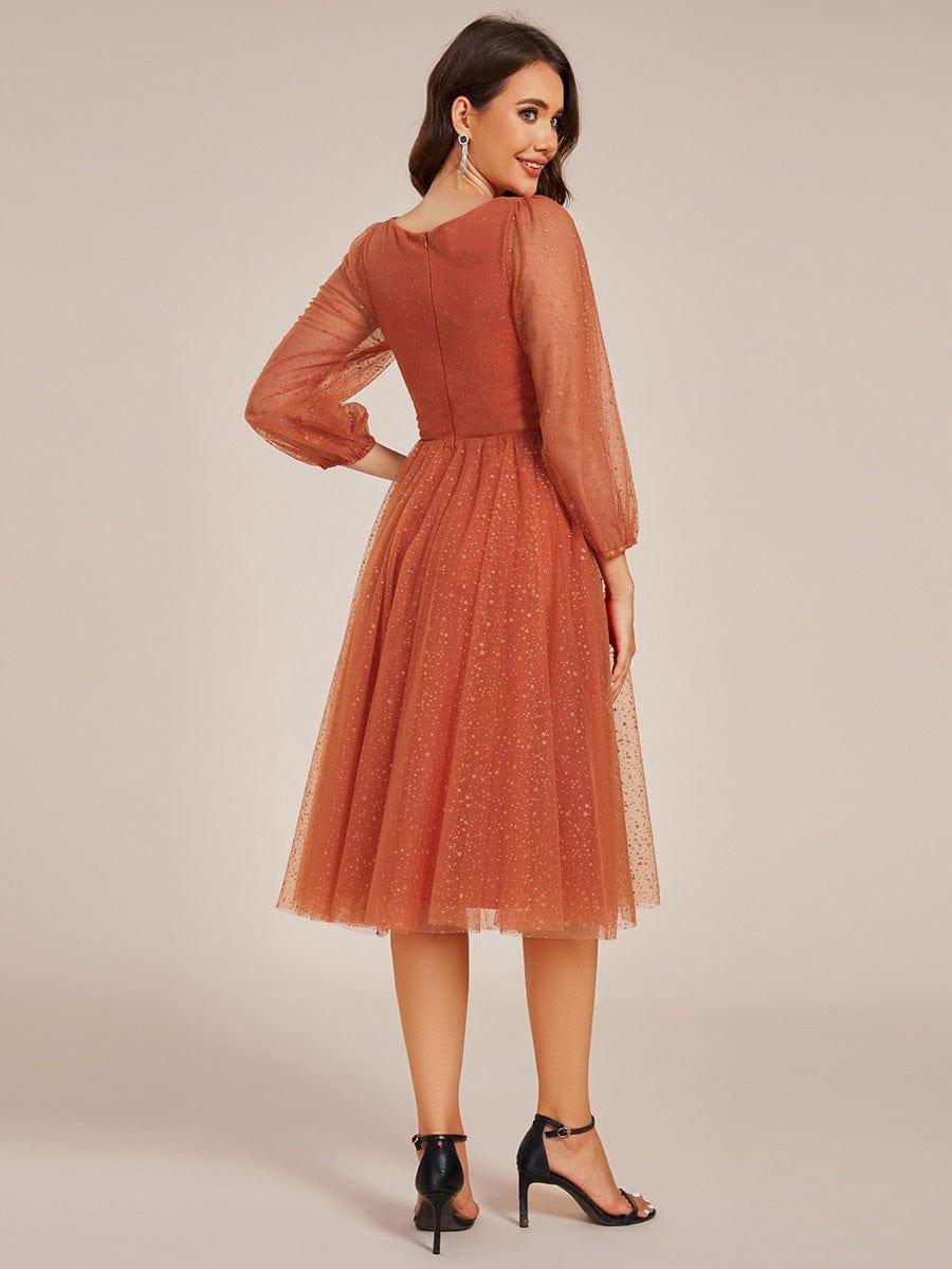 Glittery Long Sleeve V-Neck Midi Wedding Guest Dress