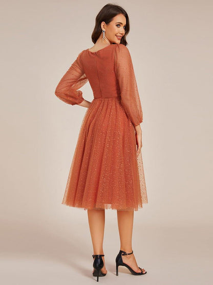 Glittery Long Sleeve V-Neck Midi Wedding Guest Dress