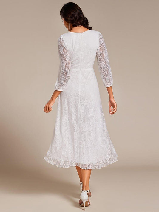 ever CAMILLE|Elegant Lace A-Line Long Sleeves Midi Wedding Guest Dress