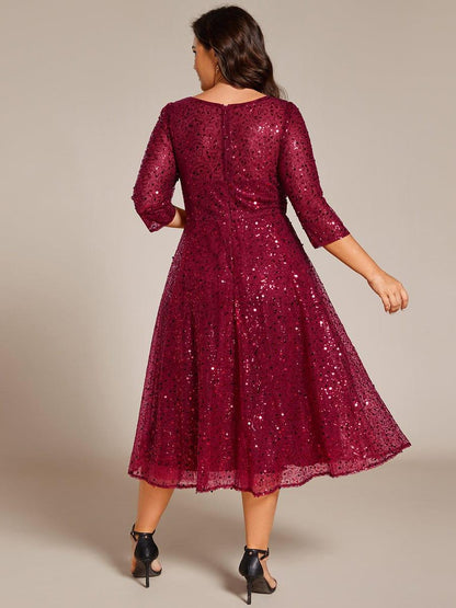 ever SIENNA|3/4 Sleeve Sparkly Sequin Round Neck Midi Wedding Guest Dress